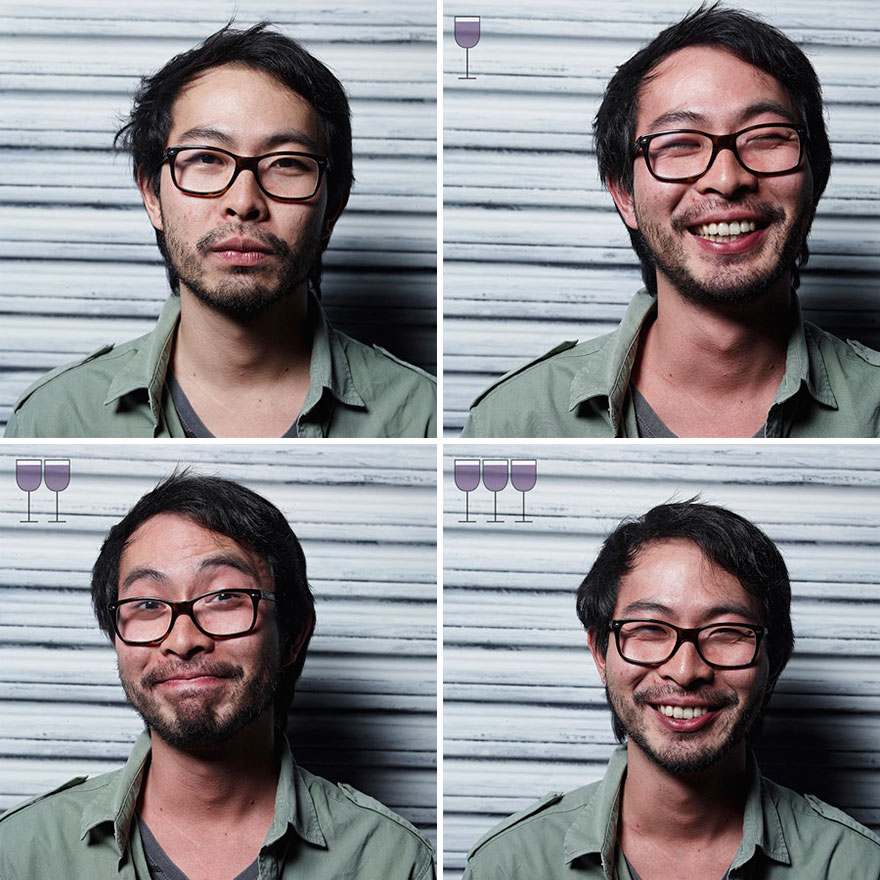 Picture 8 of [Photo] The change of facial expression nuances after drinking 1, 2 and 3 glasses of wine